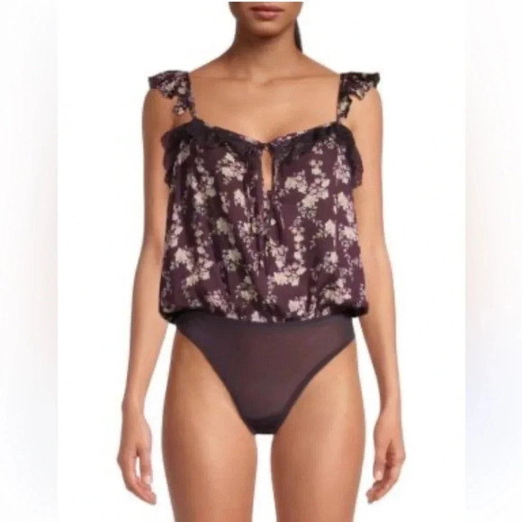 FREE PEOPLE Take It Away Thong‎ Bodysuit Chocolate Merlot Combo Small NWT - Picture 1 of 4